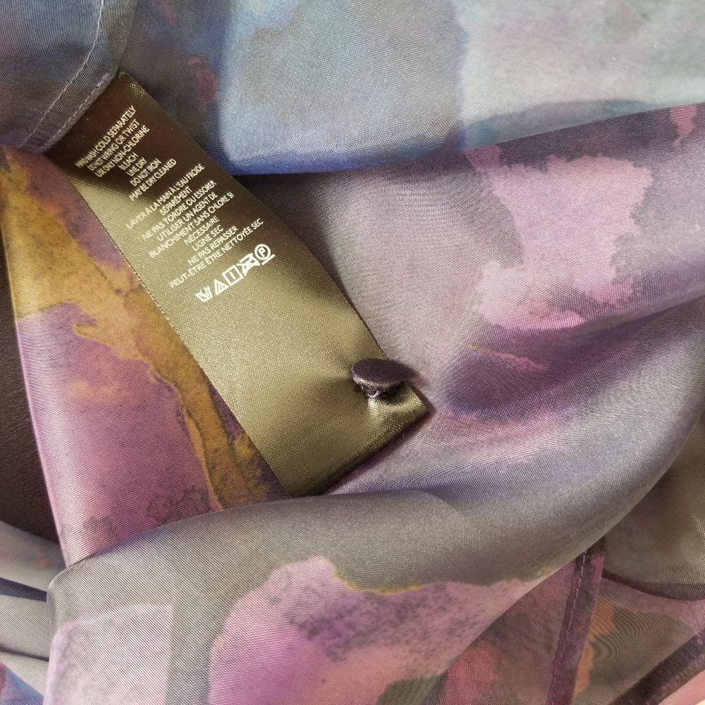 Anthropologie Organza Back Bow Puff Sleeve Blouse Size XS Black Purple B… - Picture 12 of 14